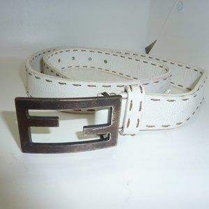 Authentic Fendi WHITE Belt with contrasting brown stitching detail. ITALY